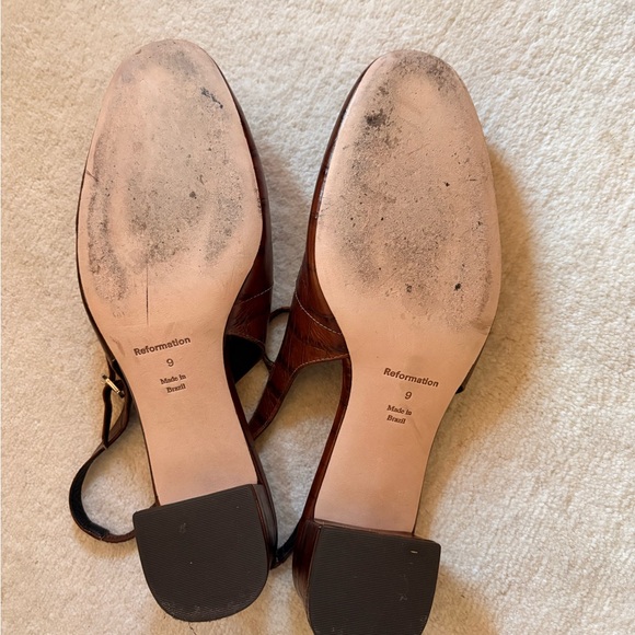 Reformation Dark Brown Croc-Embossed Maddox Slingback Heel - Picture 2 of 2